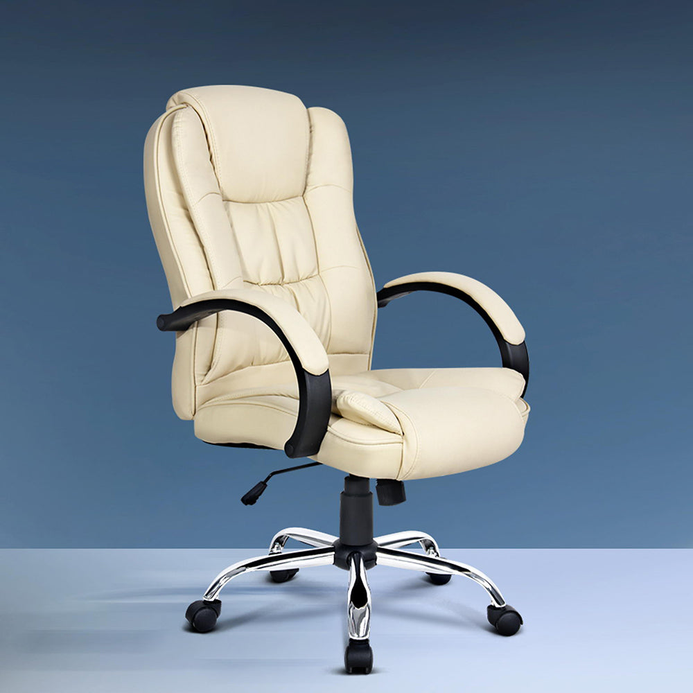 Artiss Office Chair Gaming Computer Chairs Executive PU Leather Seat Beige