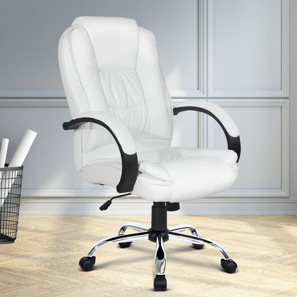 Artiss Office Chair Gaming Computer Chairs Executive PU Leather Seating White