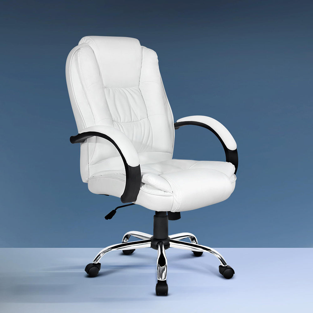 Artiss Office Chair Gaming Computer Chairs Executive PU Leather Seating White