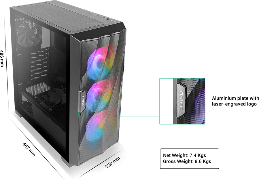 ANTEC DF700 FLUX Wave Mesh Front, High Airflow, Tempered Glass with 3x ARGB Fan Front, 1x Rear, 1x PSU Shell (Reverse Fan blade) ATX Gaming Case