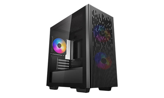 DEEPCOOL MATREXX 40 FS Micro-ATX Case, 3xTri-Color LED Fans, Tempered Glass Panel, Mesh Top and Front Panel, Better Airflow for Cooling Support