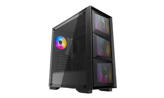 DEEPCOOL MATREXX 50 MESH 4FS E-ATX Case, Tempered Glass Panel, High Airflow, 4x Pre-Installed Fans (LED, Tri-Colour)