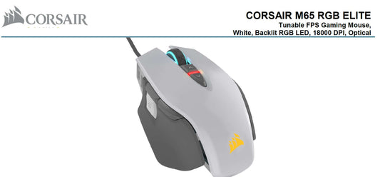 Corsair M65 RGB ELITE Tunable FPS Gaming Mouse White with Black, 18000 DPI, Optical, iCUE Software