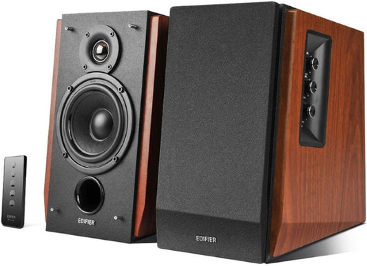 EDIFIER R1700BT Bluetooth Lifestyle Bookshelf Studio Speakers Brown - BT/Dual 3.5mm AUX/Limited Distortion DSP/DRC/Classic Wood Finish/Wireless Remote