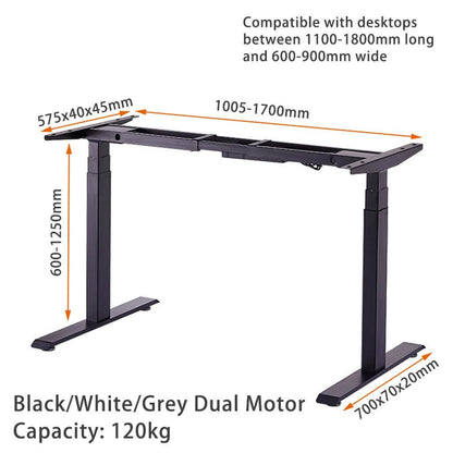 160cm Standing Desk Height Adjustable Sit Stand Motorised Grey Dual Motors Frame White Top