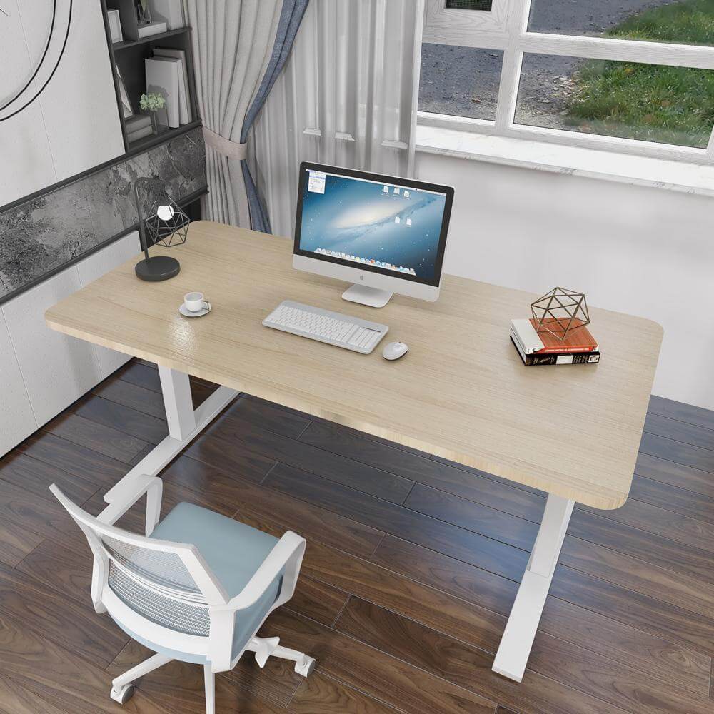 160cm Standing Desk Height Adjustable Sit Stand Motorised Grey Dual Motors Frame White Top