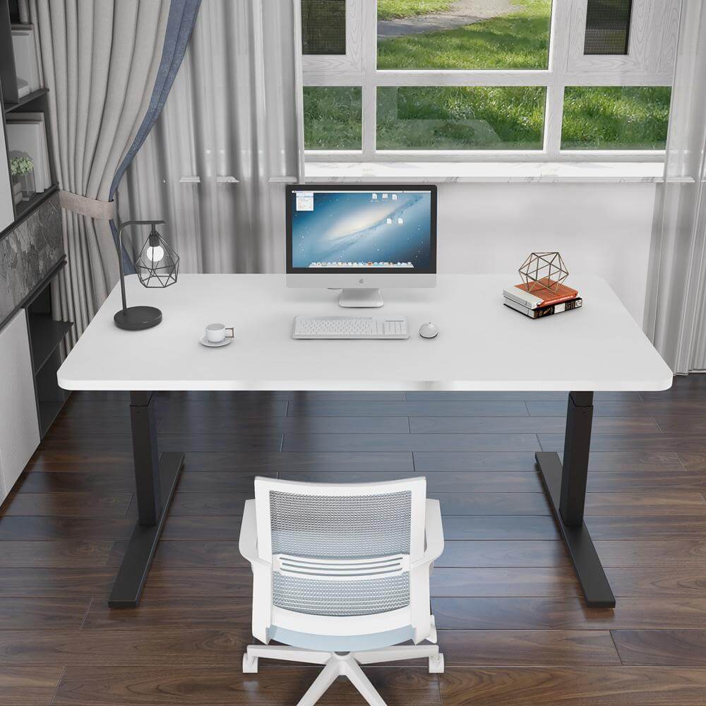 160cm Standing Desk Height Adjustable Sit Stand Motorised Grey Dual Motors Frame White Top