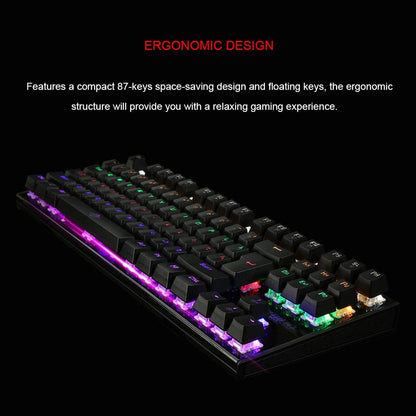 Mechanical Gaming Keyboard Green Switches 87 Keys LED Backlight PC and Laptop