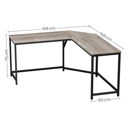 VASAGLE L-Shaped Computer Desk, Corner Desk for Study, Home Office, Gaming 149D x 149W x 75H cm