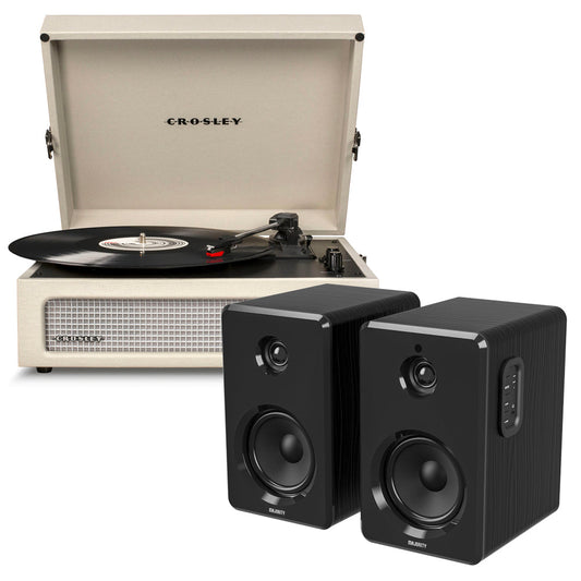 Crosley Voyager Bluetooth Portable Turntable - Dune + Bundled Majority D40 Bluetooth Speakers - Black