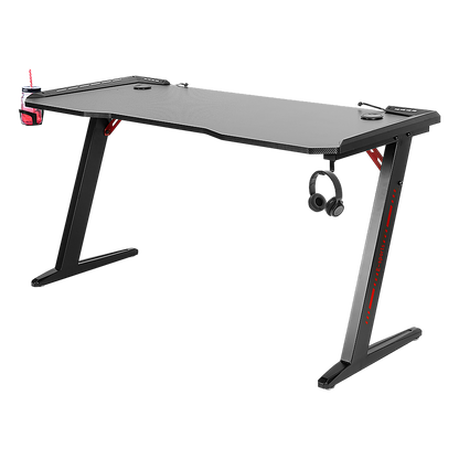 LED Gaming Desk Computer Table with Cup Holder Headphone Hook Cable Hole